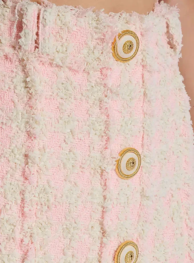High-waist buttoned tweed mini skirt