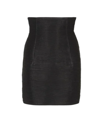 High-waist rolled lambskin leather mini skirt