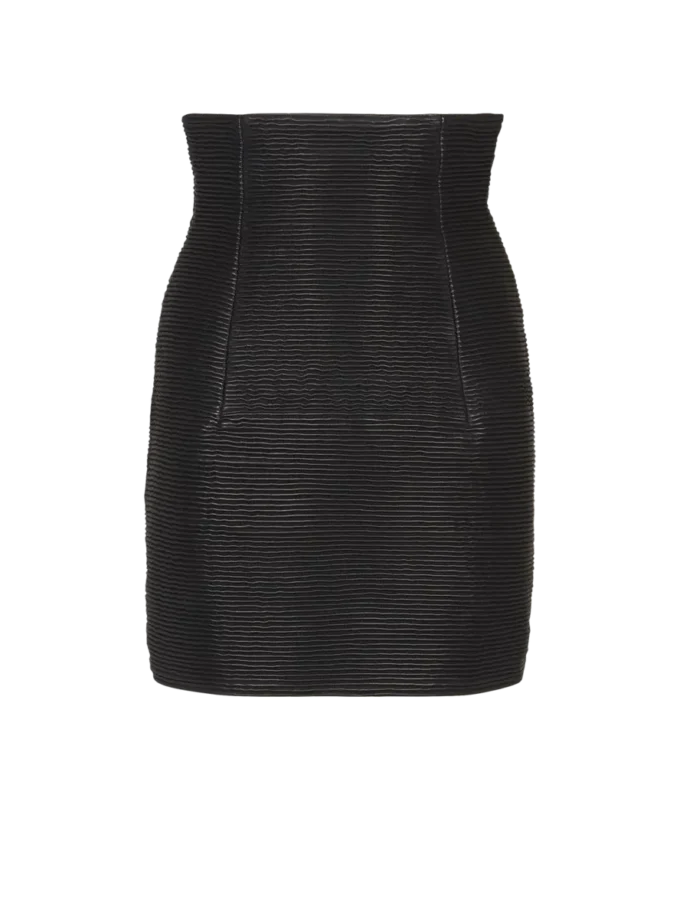 High-waist rolled lambskin leather mini skirt