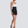 High-waist rolled lambskin leather mini skirt