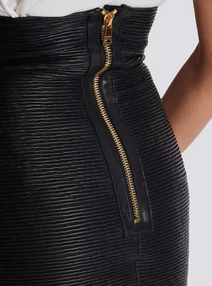 High-waist rolled lambskin leather mini skirt