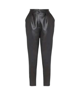 High-waisted faux leather trousers