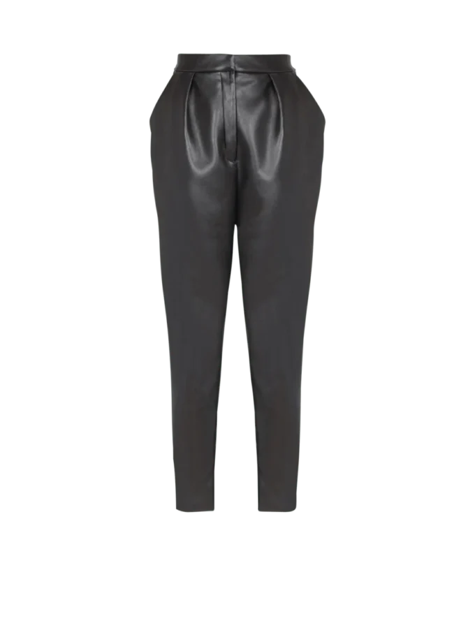 High-waisted faux leather trousers