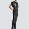 High-waisted faux leather trousers