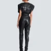 High-waisted faux leather trousers