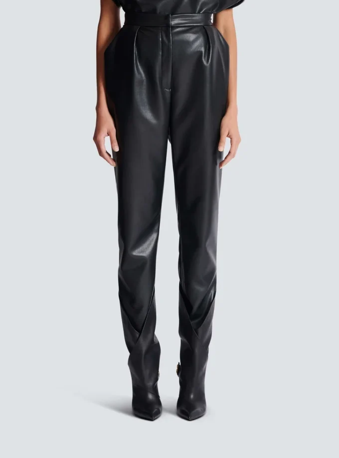High-waisted faux leather trousers