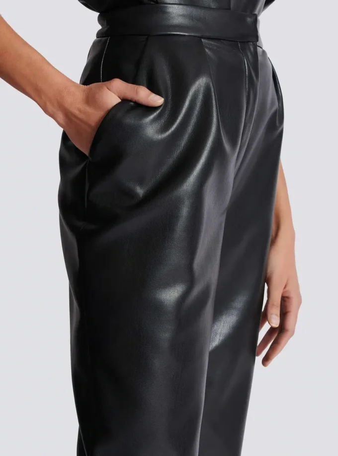 High-waisted faux leather trousers