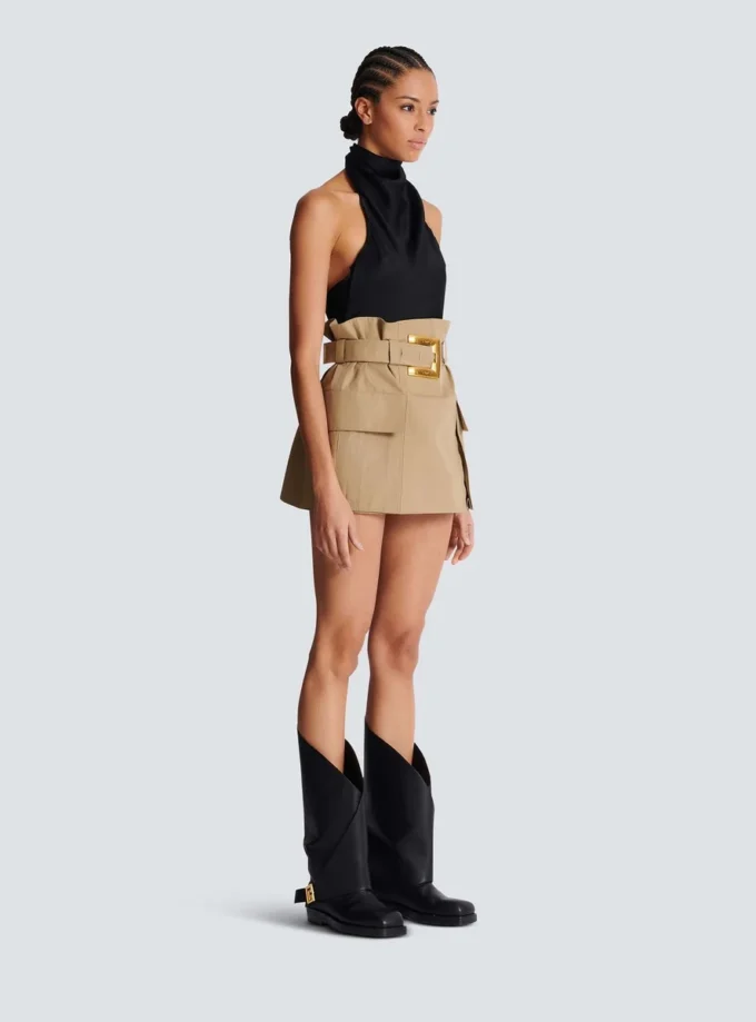 High-waisted gabardine skirt