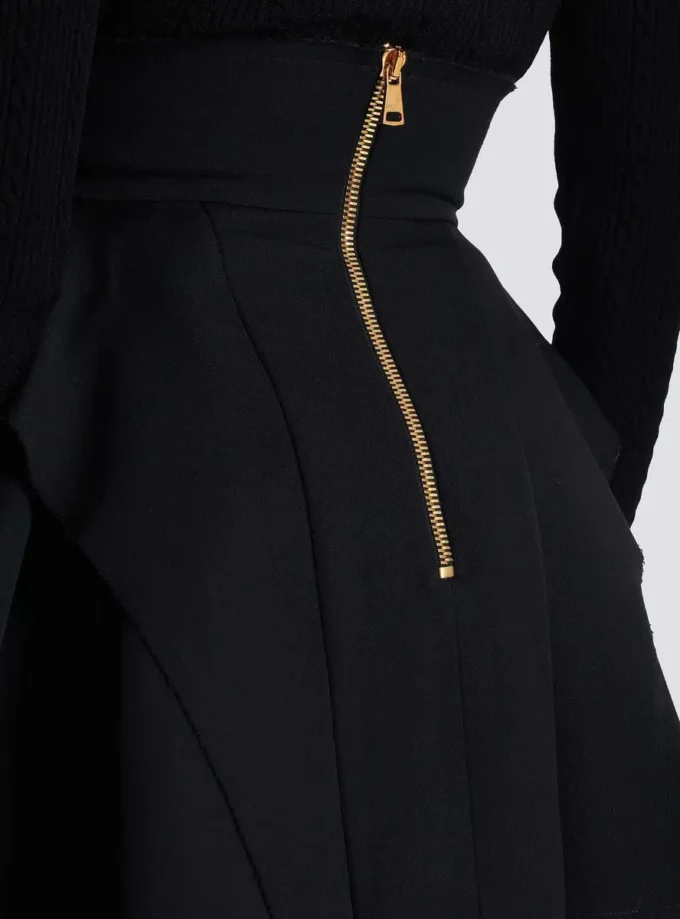 High-waisted grain de poudre skirt