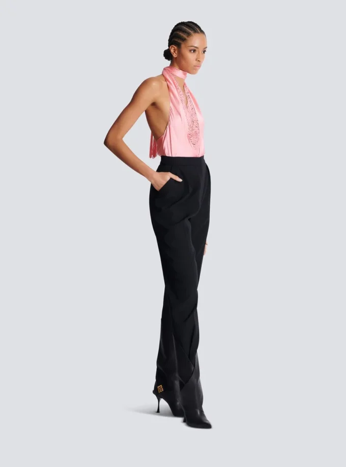 High-waisted grain de poudre trousers