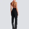 High-waisted grain de poudre trousers