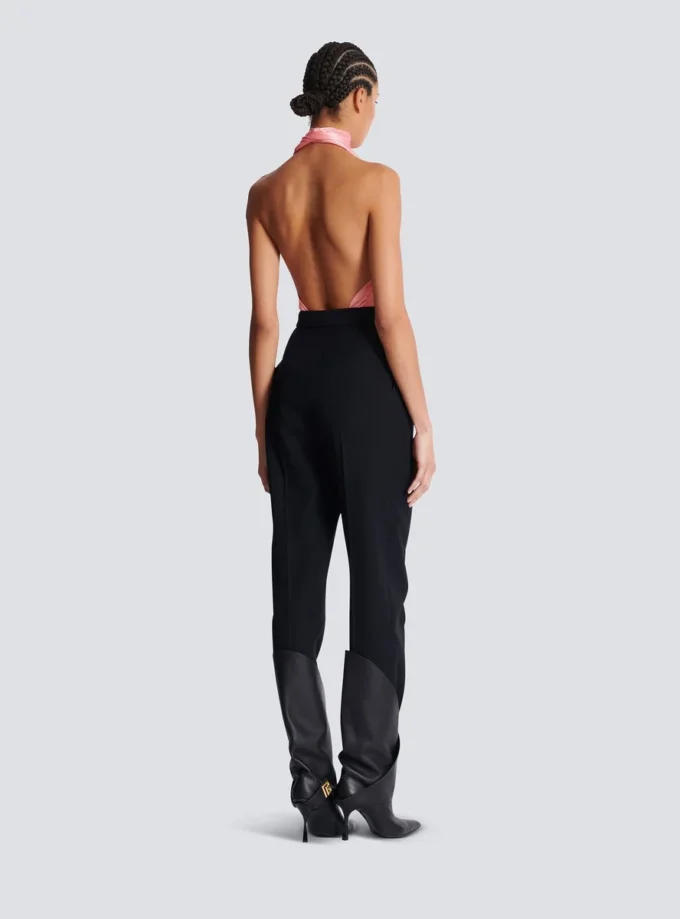High-waisted grain de poudre trousers