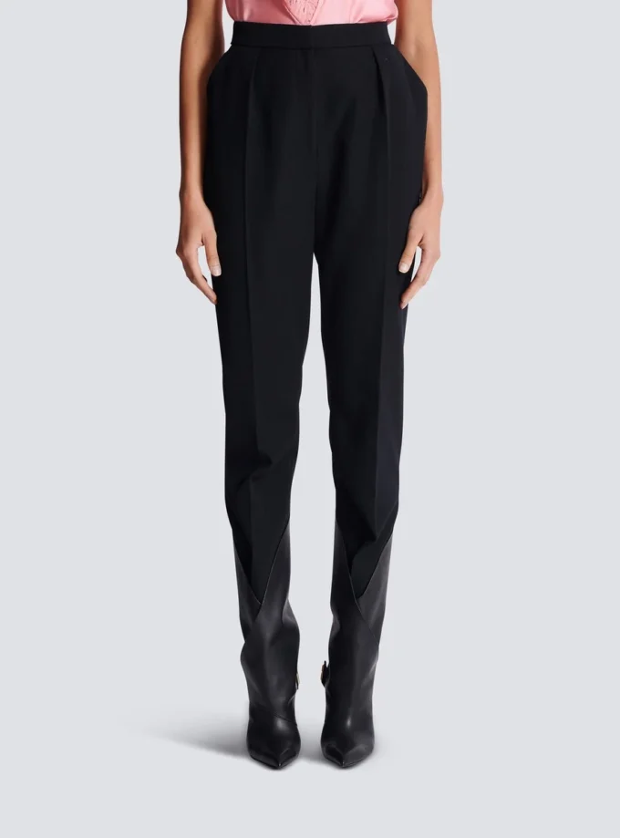 High-waisted grain de poudre trousers