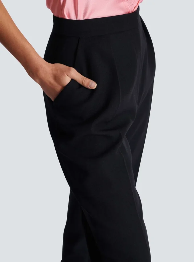 High-waisted grain de poudre trousers