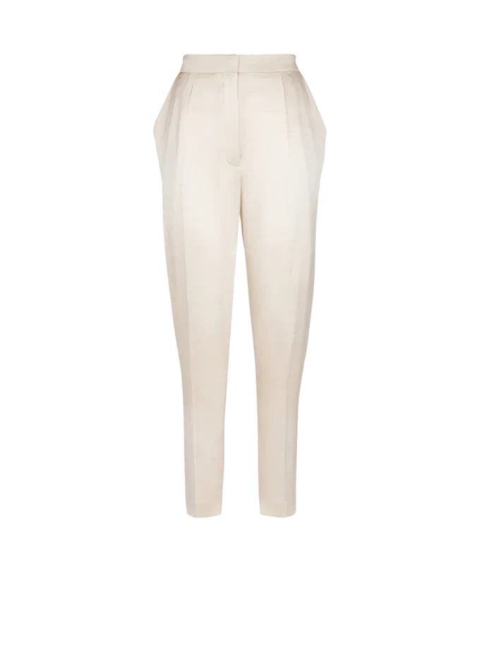 High-waisted silk trousers