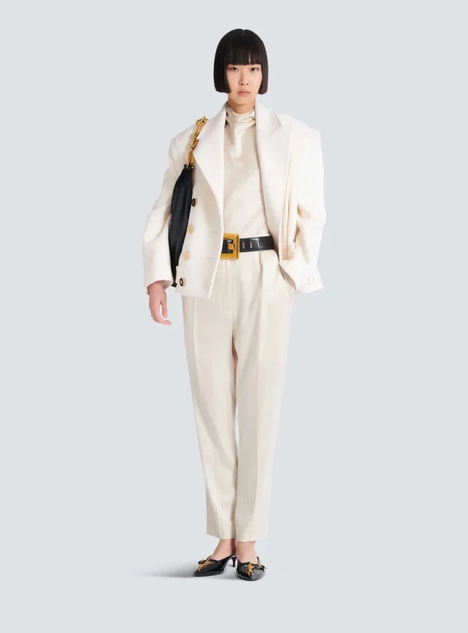 High-waisted silk trousers