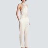 High-waisted silk trousers
