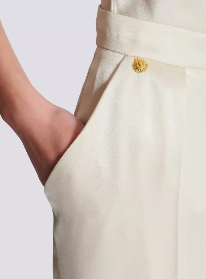 High-waisted silk trousers