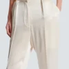 High-waisted silk trousers