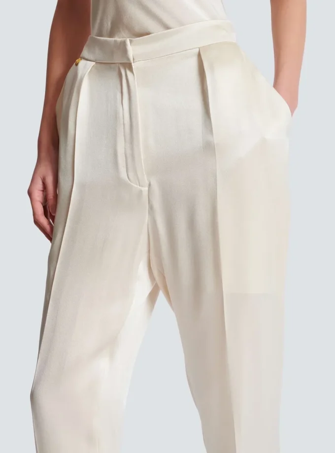 High-waisted silk trousers