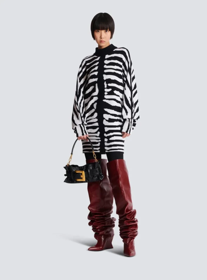 Knit dress with zebra intarsia