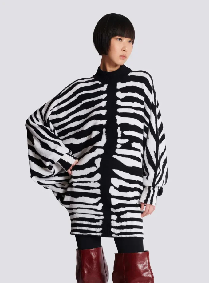 Knit dress with zebra intarsia