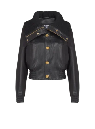 Lambskin and knit bomber jacket