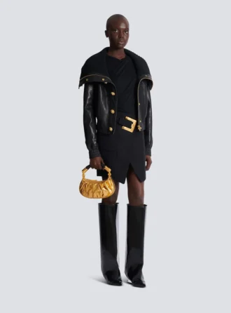 Lambskin and knit bomber jacket