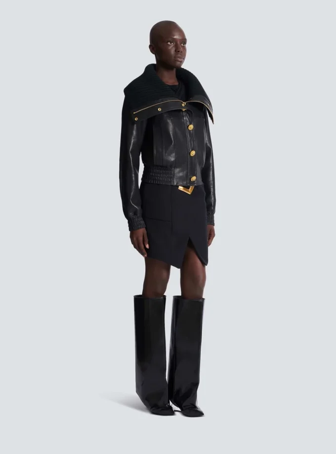 Lambskin and knit bomber jacket Lambskin and knit bomber jacket