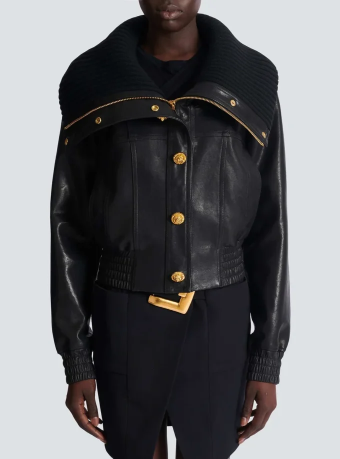 Lambskin and knit bomber jacket Lambskin and knit bomber jacket