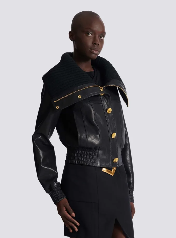 Lambskin and knit bomber jacket Lambskin and knit bomber jacket