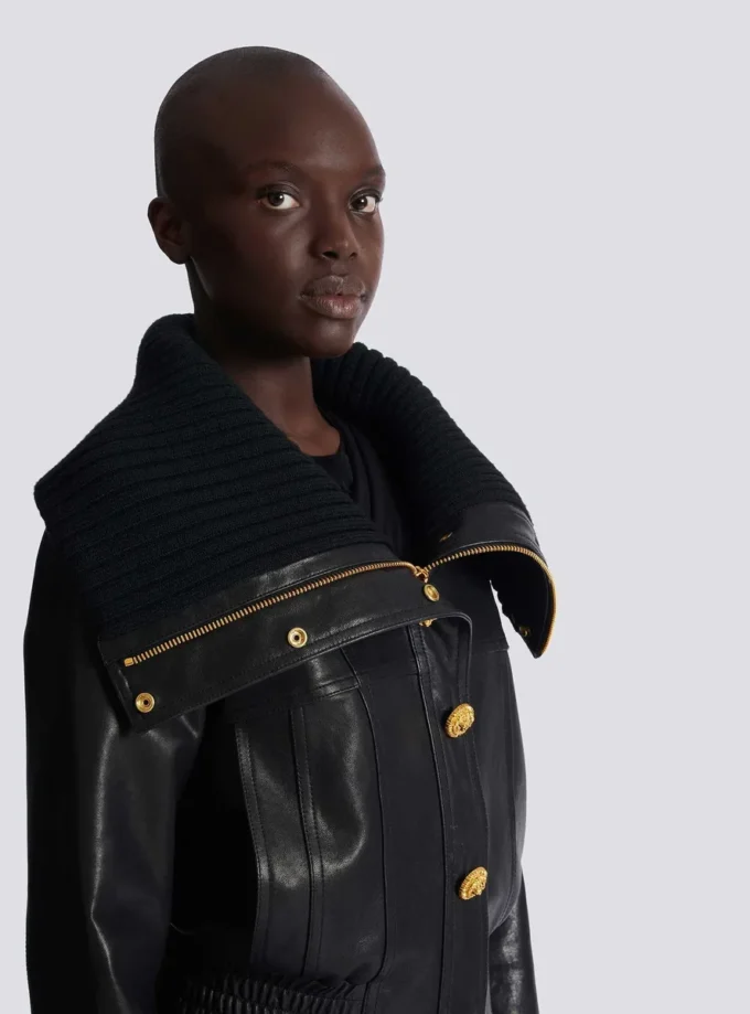Lambskin and knit bomber jacket Lambskin and knit bomber jacket