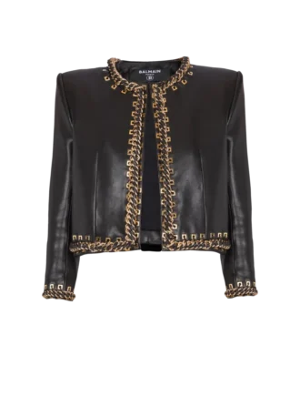 Lambskin edge-to-edge jacket with chain trim Lambskin edge-to-edge jacket with chain trim