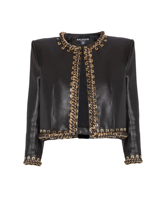 Lambskin edge-to-edge jacket with chain trim Lambskin edge-to-edge jacket with chain trim