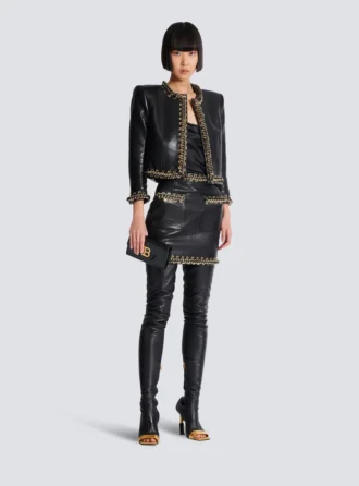 Lambskin edge-to-edge jacket with chain trim Lambskin edge-to-edge jacket with chain trim