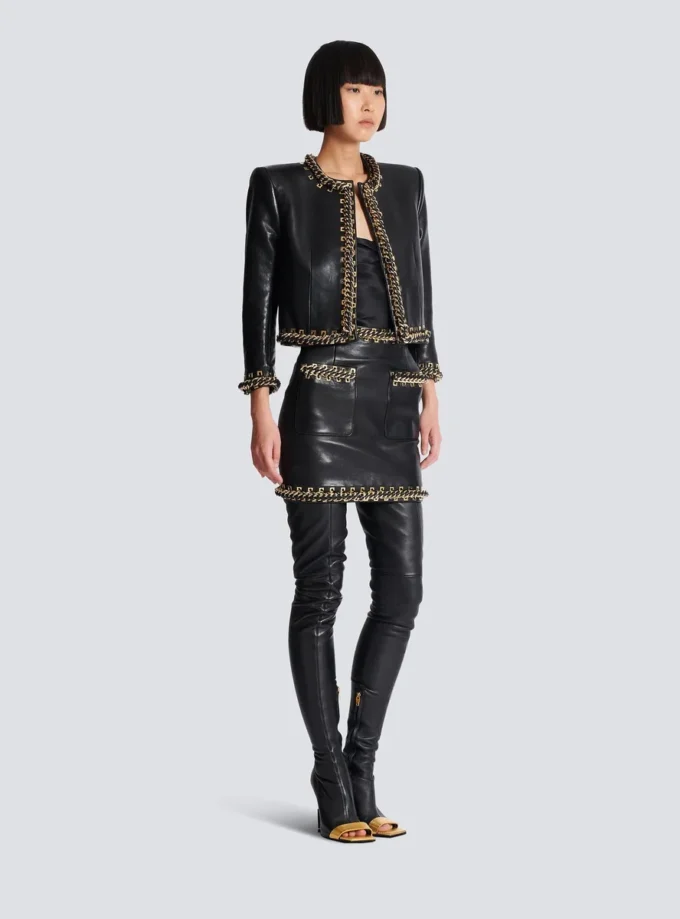 Lambskin edge-to-edge jacket with chain trim Lambskin edge-to-edge jacket with chain trim