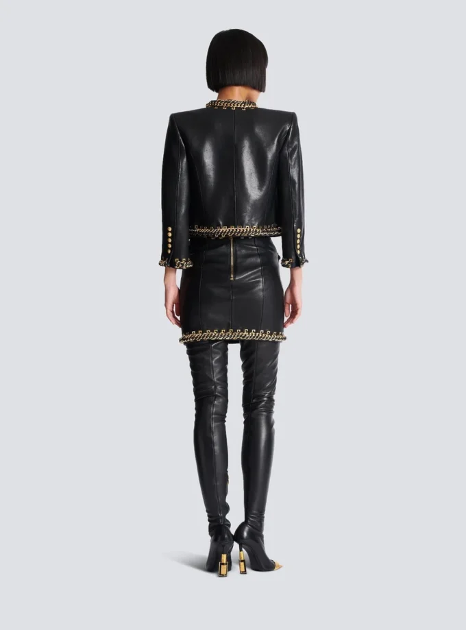 Lambskin edge-to-edge jacket with chain trim Lambskin edge-to-edge jacket with chain trim