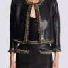 Lambskin edge-to-edge jacket with chain trim Lambskin edge-to-edge jacket with chain trim