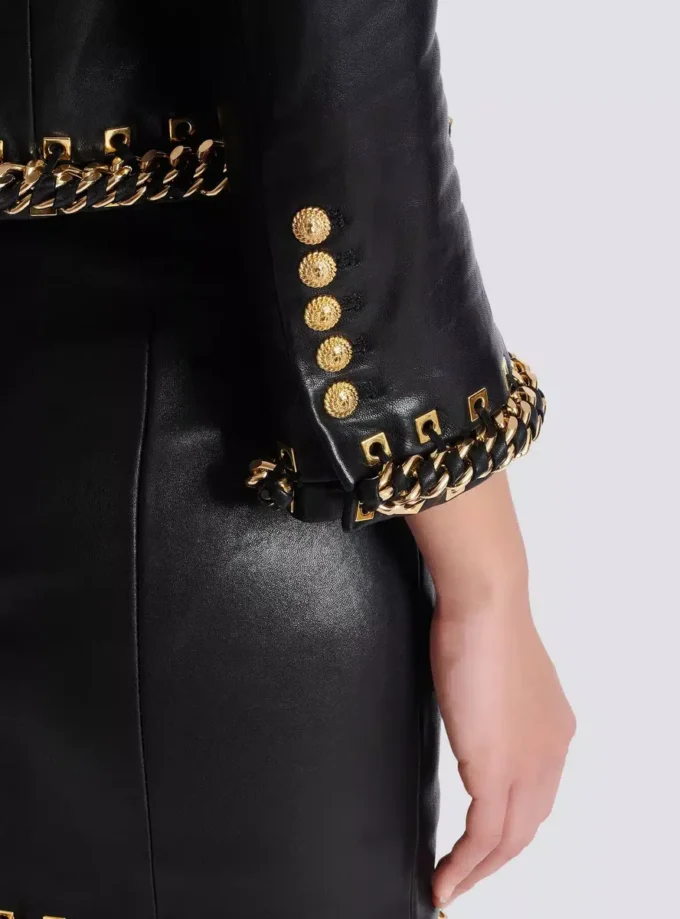 Lambskin edge-to-edge jacket with chain trim Lambskin edge-to-edge jacket with chain trim