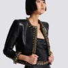 Lambskin edge-to-edge jacket with chain trim Lambskin edge-to-edge jacket with chain trim