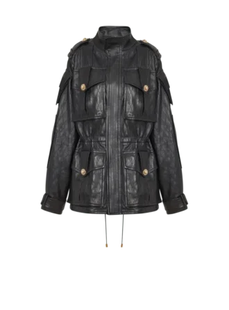 Lambskin leather parka with topstitched Diamond pattern