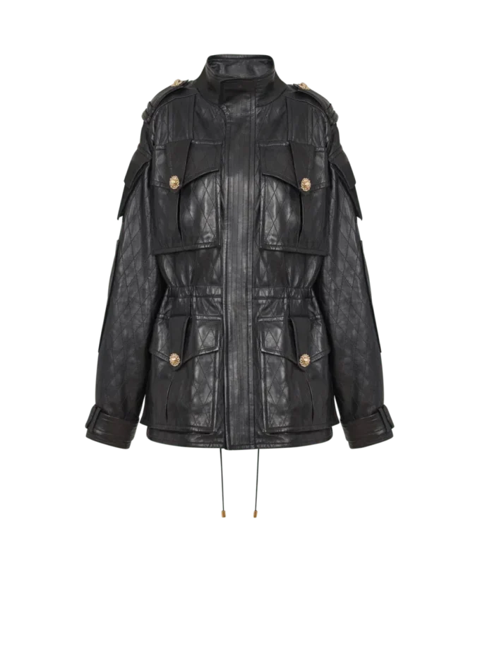 Lambskin leather parka with topstitched Diamond pattern Lambskin leather parka with topstitched Diamond pattern