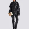 Lambskin leather parka with topstitched Diamond pattern Lambskin leather parka with topstitched Diamond pattern