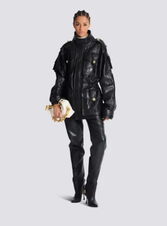 Lambskin leather parka with topstitched Diamond pattern
