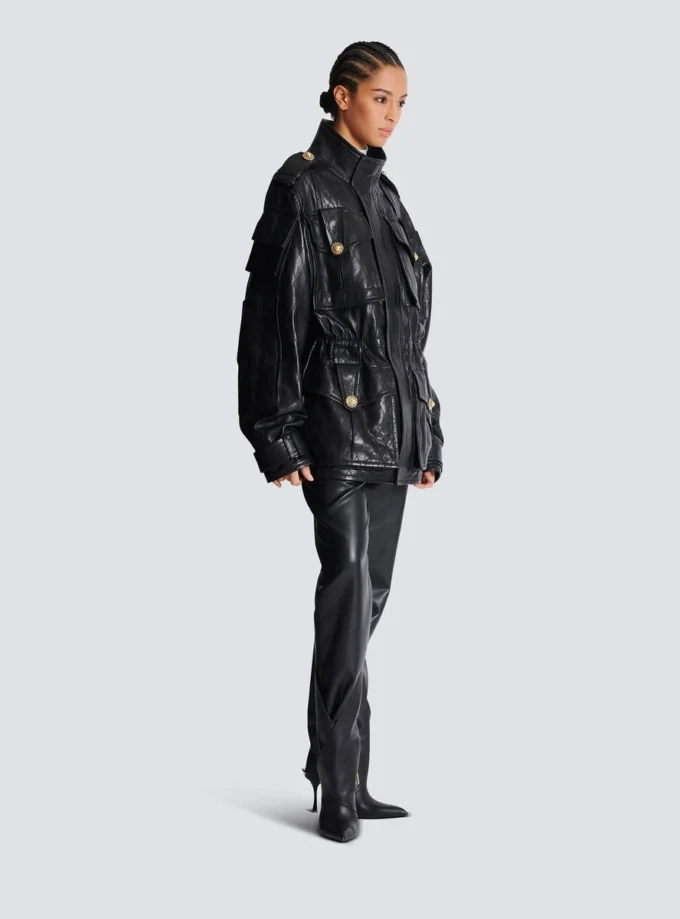 Lambskin leather parka with topstitched Diamond pattern Lambskin leather parka with topstitched Diamond pattern
