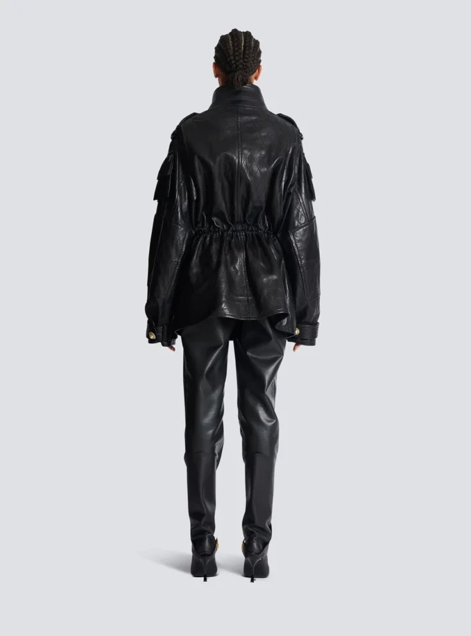 Lambskin leather parka with topstitched Diamond pattern Lambskin leather parka with topstitched Diamond pattern
