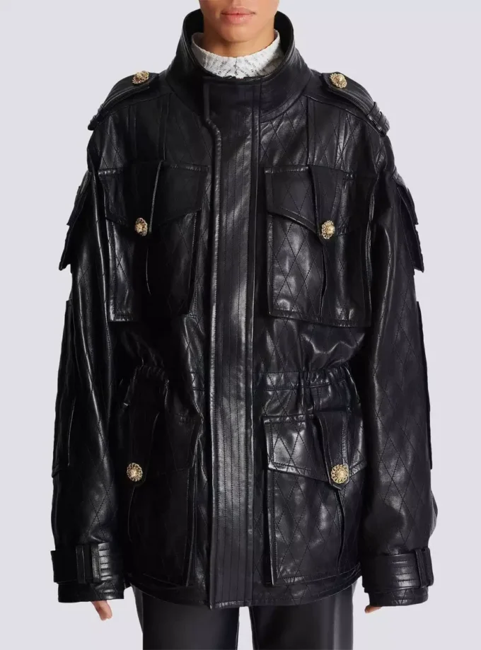 Lambskin leather parka with topstitched Diamond pattern Lambskin leather parka with topstitched Diamond pattern