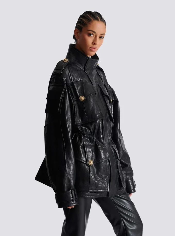 Lambskin leather parka with topstitched Diamond pattern Lambskin leather parka with topstitched Diamond pattern