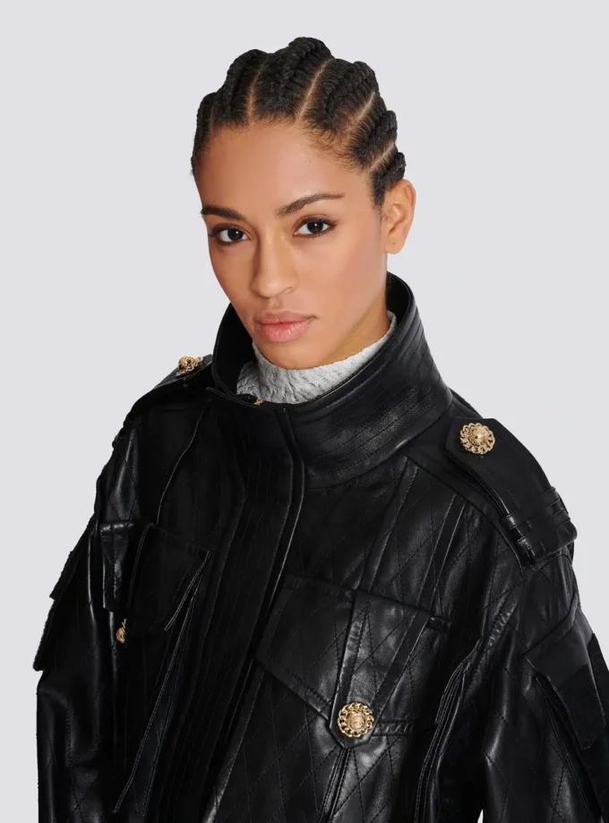 Lambskin leather parka with topstitched Diamond pattern Lambskin leather parka with topstitched Diamond pattern