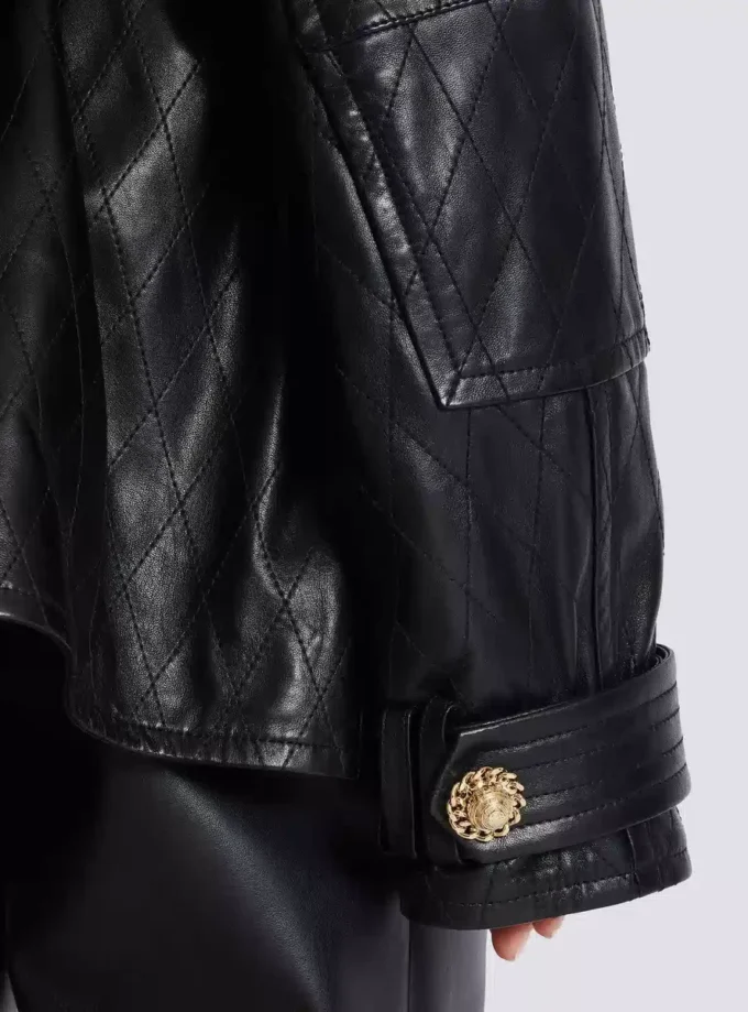 Lambskin leather parka with topstitched Diamond pattern Lambskin leather parka with topstitched Diamond pattern
